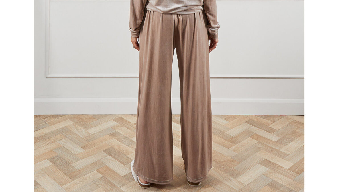 champagne wide leg trousers back