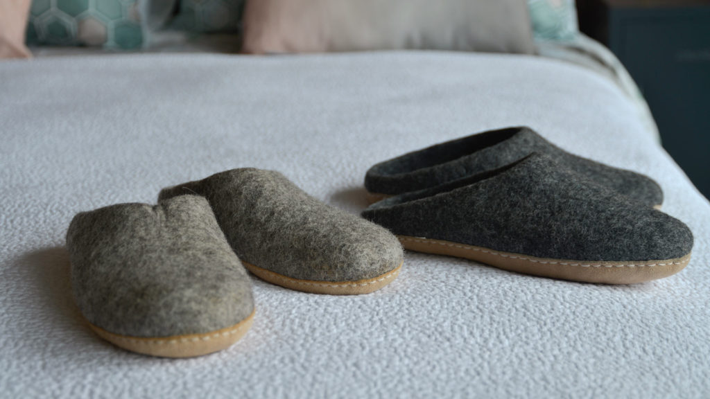 charcoal and brown marl slippers