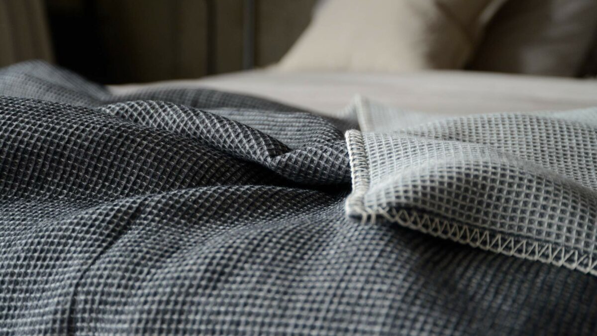 charcoal and grey waffle blanket