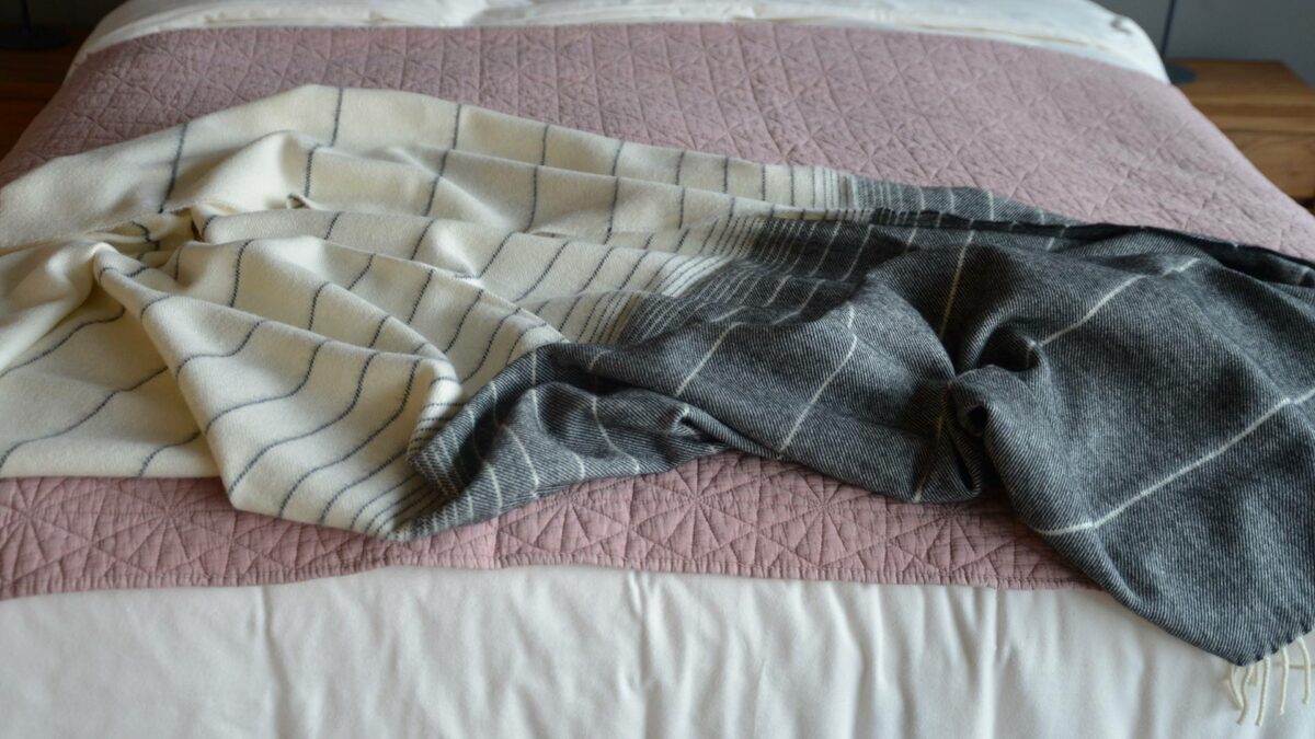 charcoal and ivory ombre stripe throw
