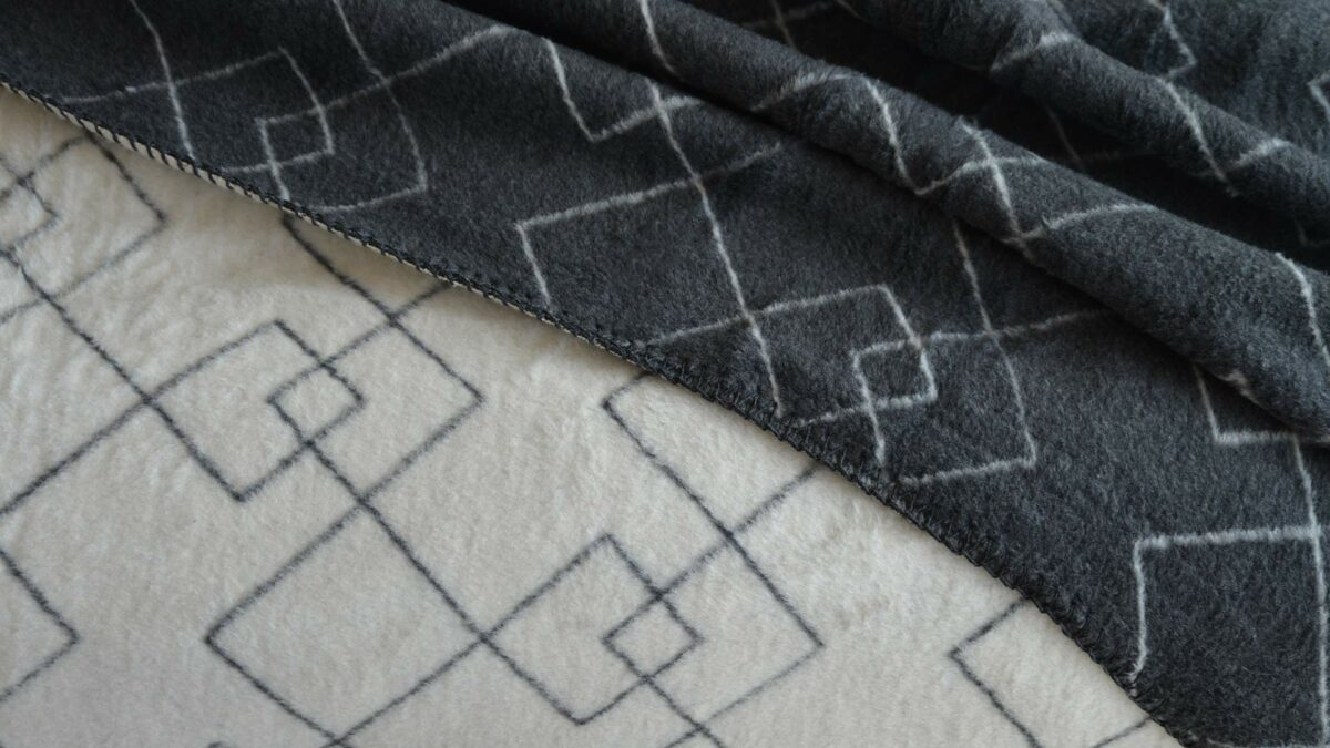 charcoal and ivory squares pattern throw