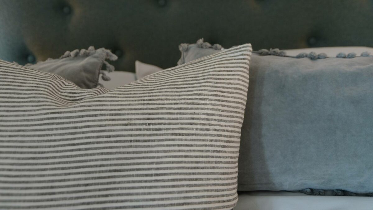 charcoal and ivory striped slubby linen cushion