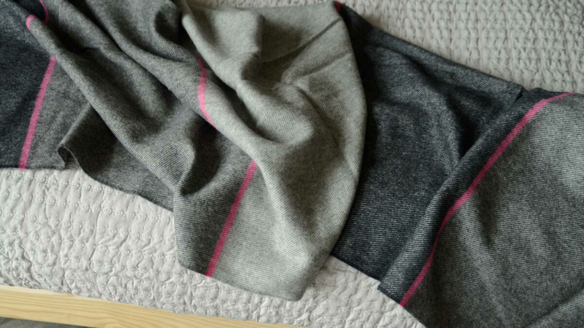 charcoal and pink merino throw