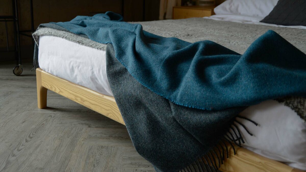 charcoal and teal throw in pure wool