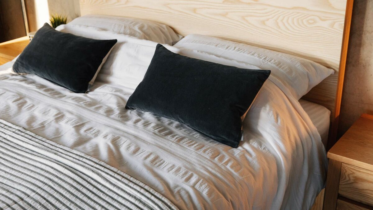 white textured cotton duvet set with charcoal accessories