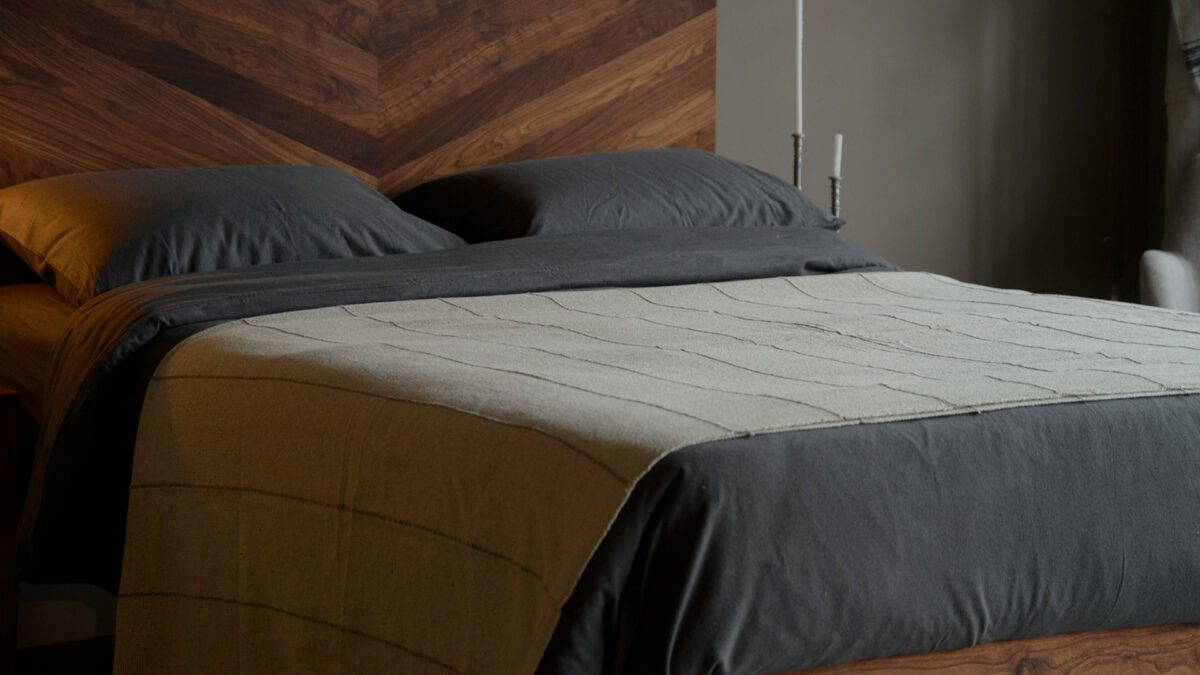 charcoal brushed cotton bedding with striped rustic bedspread