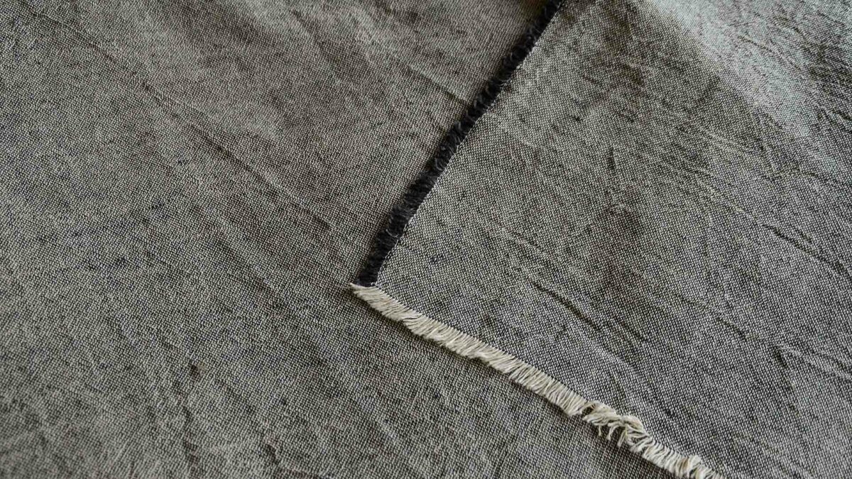 charcoal cotton and linen blend throw corner close up