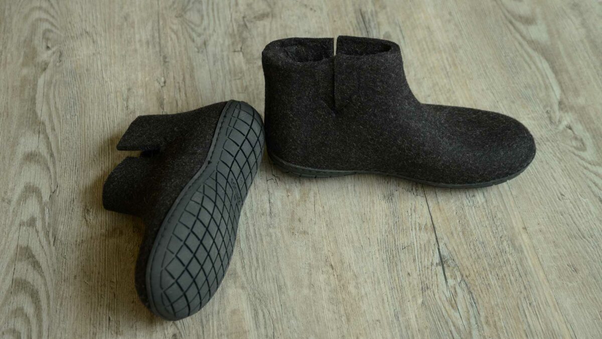 charcoal felt boots with rubber soles