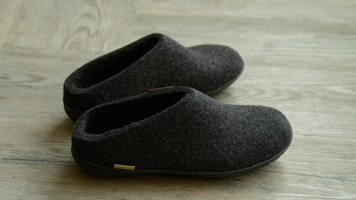 charcoal felt slippers with weatherproof rubber soles