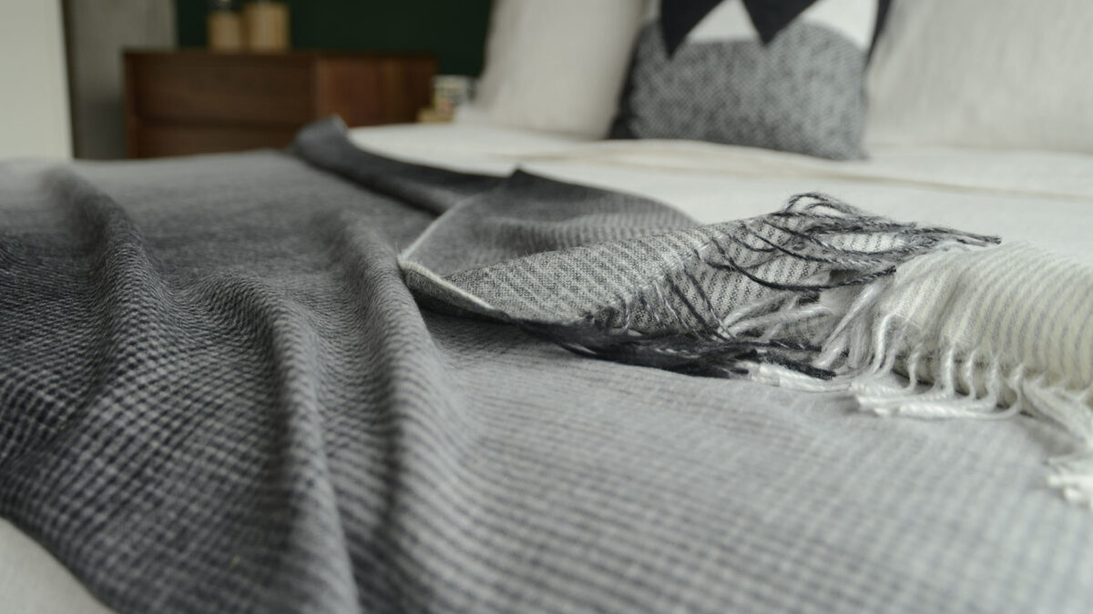 charcoal grey and ivory luxury throw