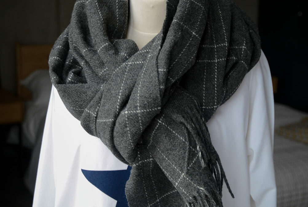charcoal merino pashmina with grid pattern