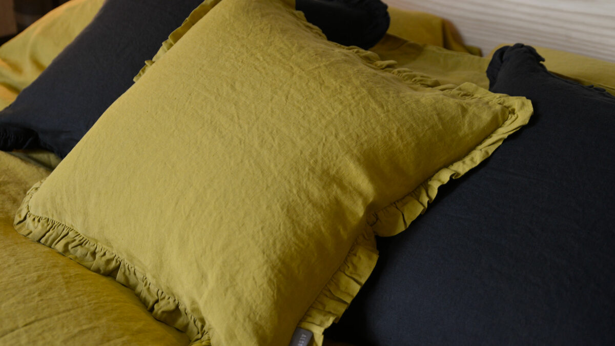 chartreuse-and-black-ruffle-cushions-close-up