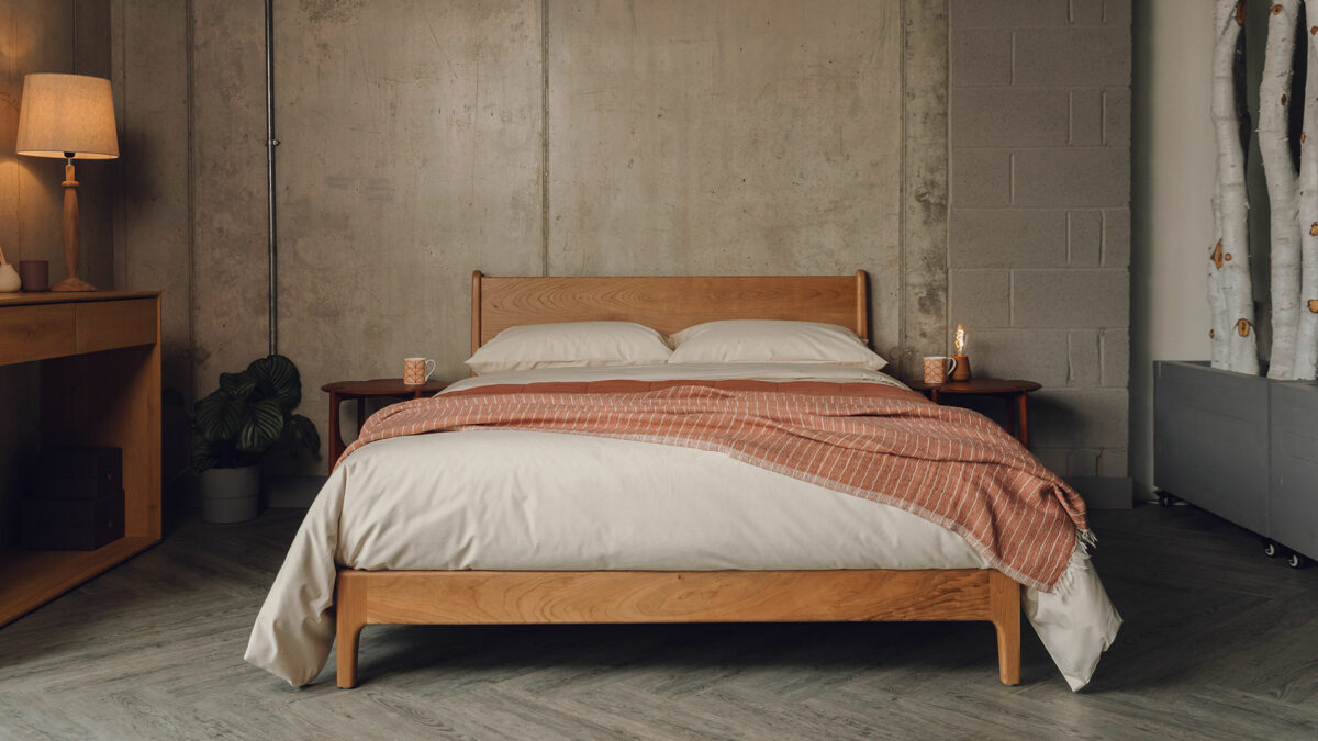 cherry Carnaby bed front with organic bedding