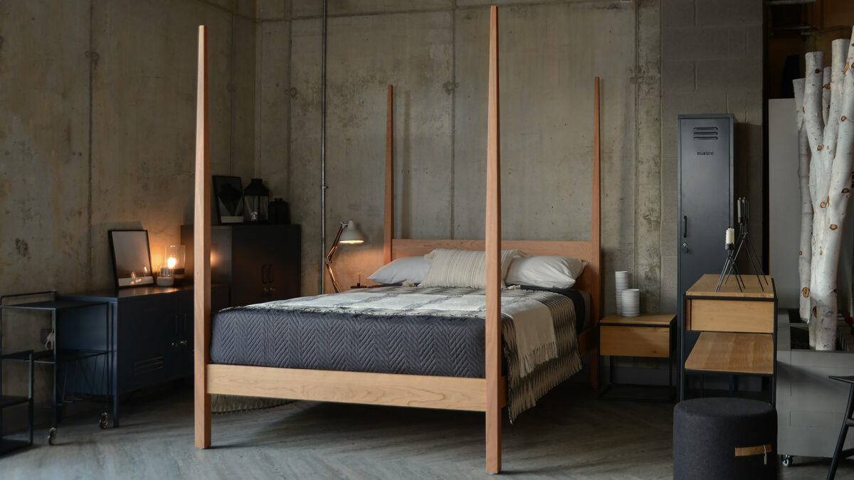 Centrepiece solid cherry wood 4 poster bed - the Hatfield, exclusive to Natural Bed Company