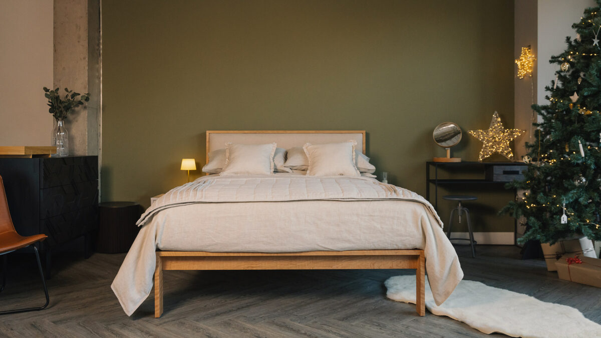 cherry shetland festive bed with linen bedding xmas look