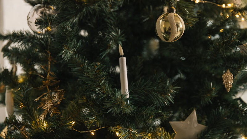 christmas candle lights and baubles