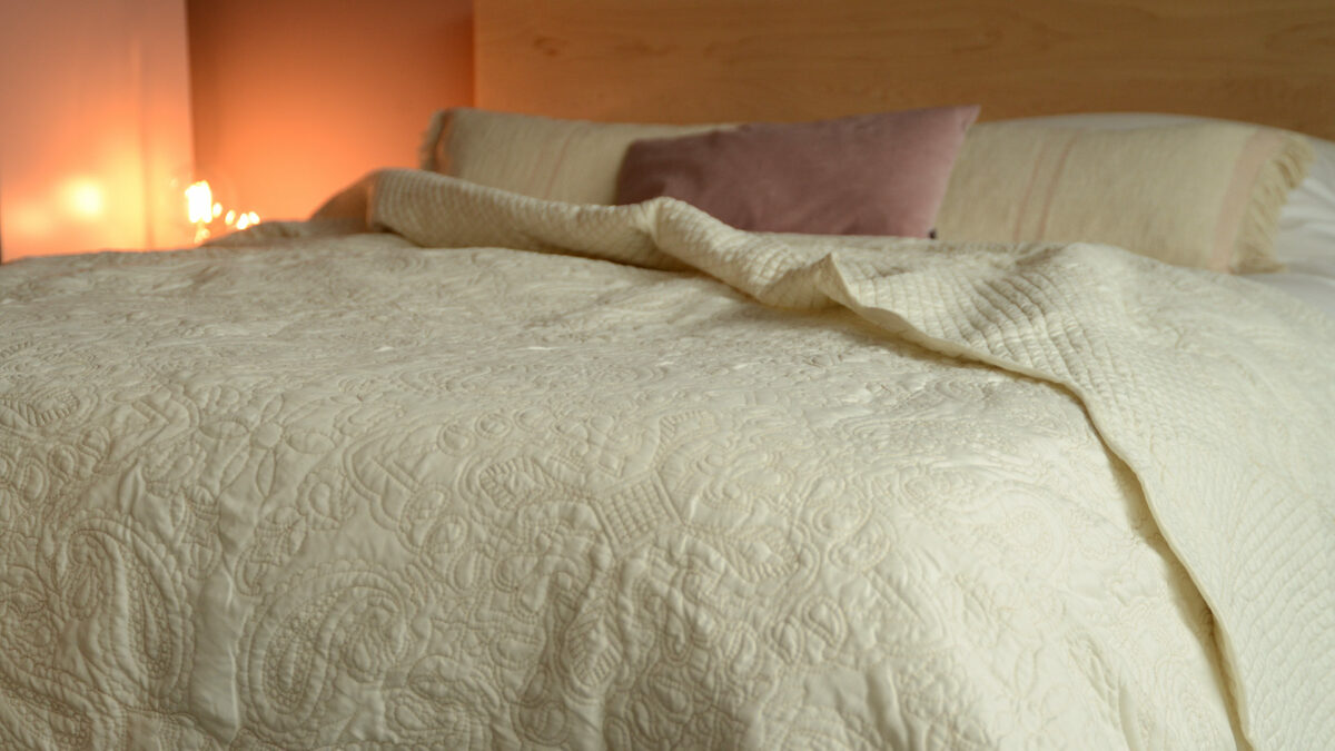 cream embroidered bedspread