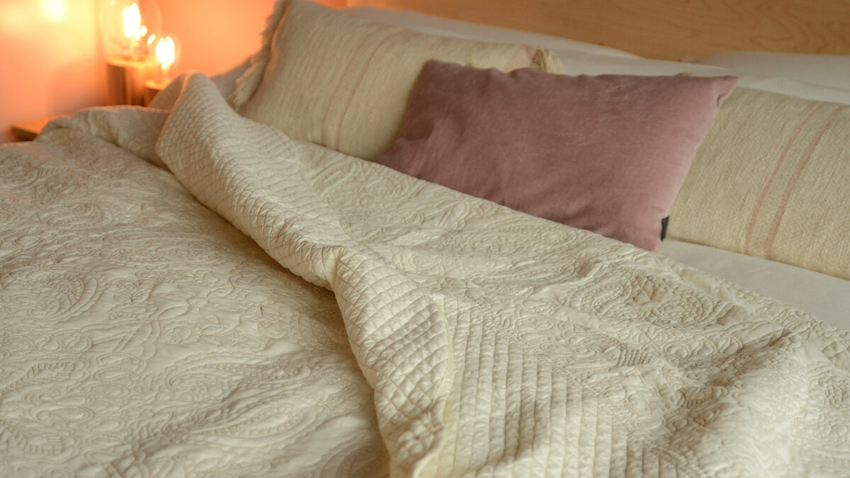 cream embroidered bedspread