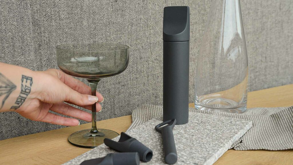 cocktail drink accesory set with smoked glass coupe glass