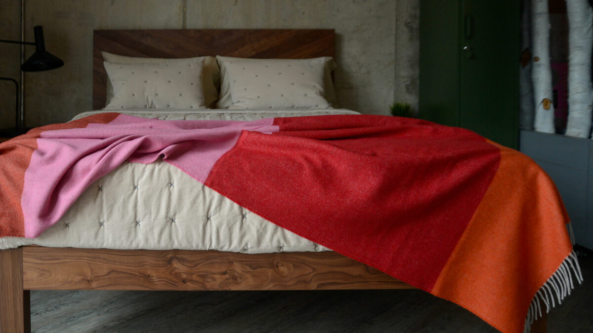 colour block cashmere blend throw red orange and pink