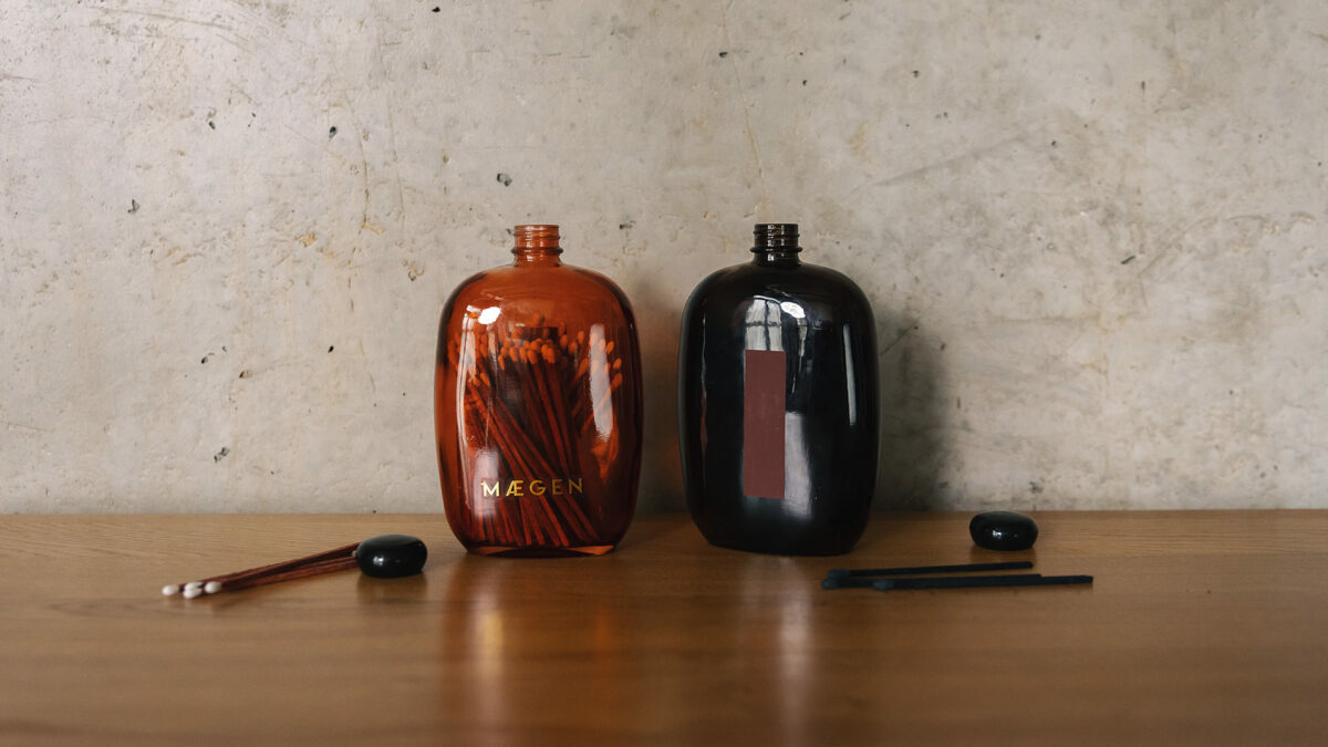 coloured matches in glass bottles