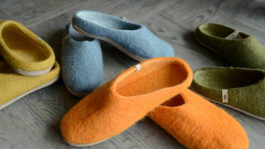 Felted New Zealand wool slippers in a range of colour choices