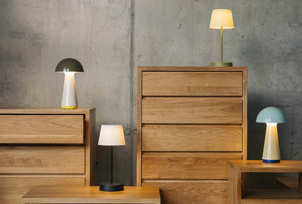 colourful lights on oak drawer units portrait