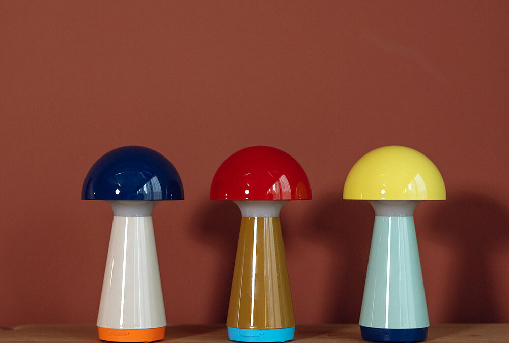 colourful small mushroom lamps portrait