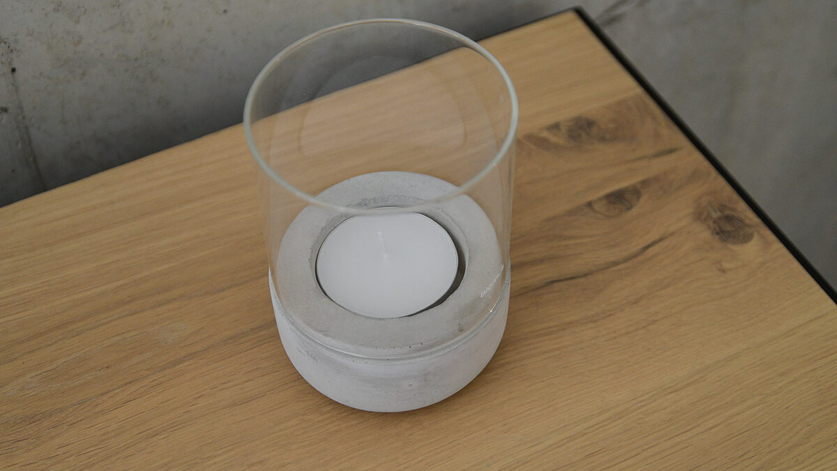 concrete and glass t light holder from above