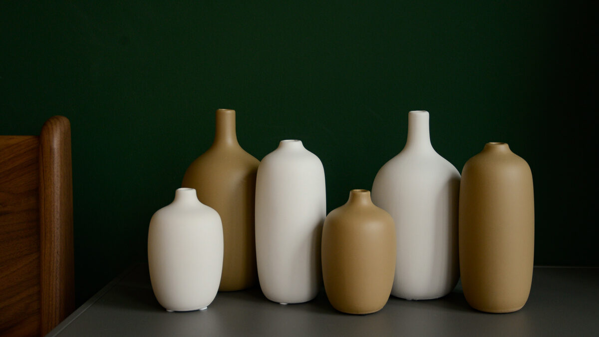 ceramic bottle vases with a matt finish in a range of sizes and colours