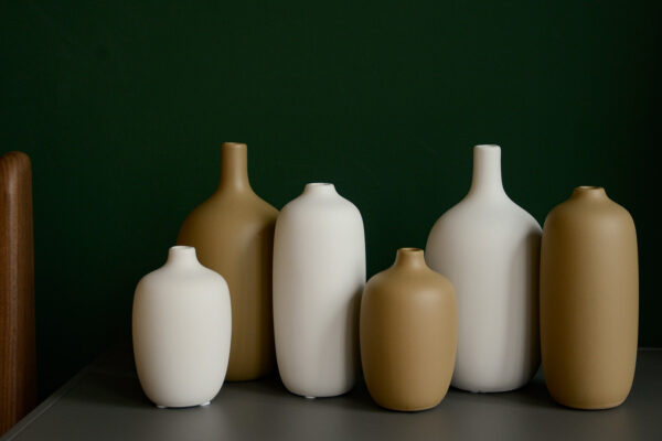 ceramic bottle vases with a matt finish in a range of sizes and colours