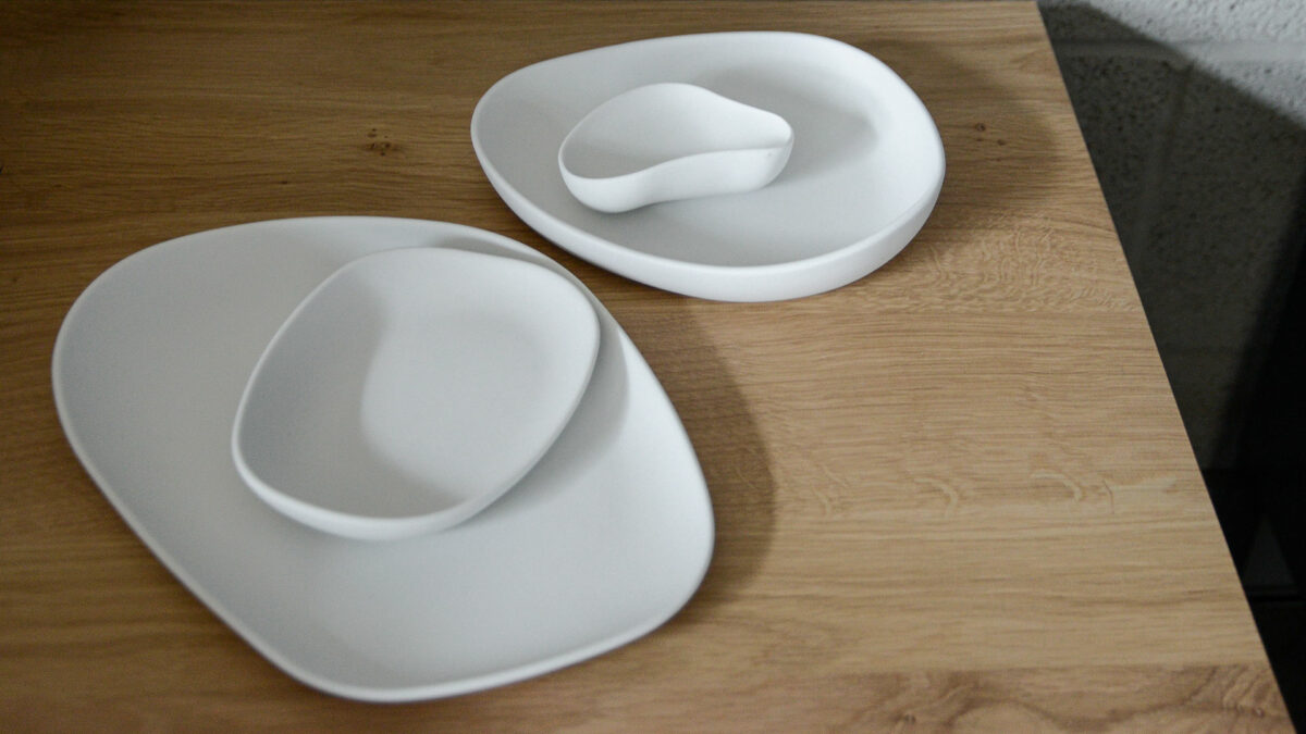 irregular shaped tableware in matte white porcelain