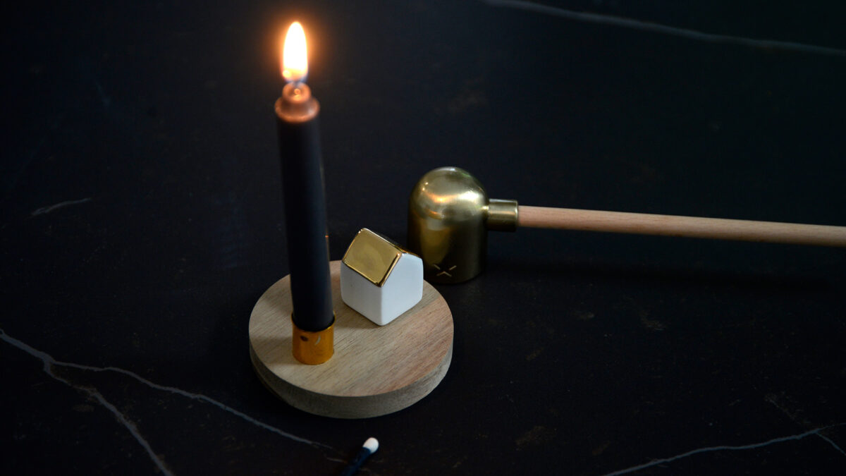 contemprary pencil candle holder with snuffer