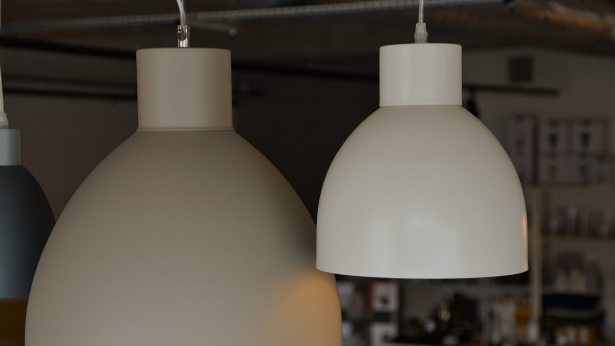 dome shaped painted metal light fittings