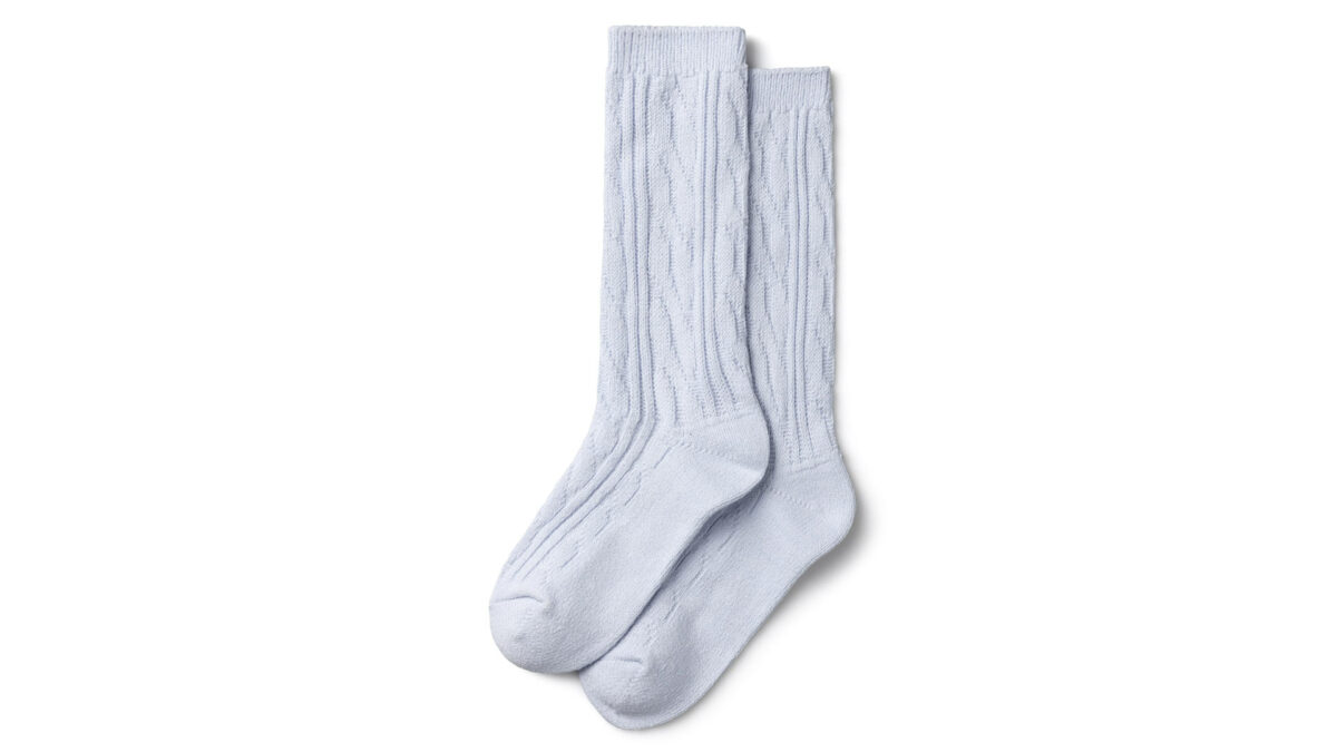 soft cable knit socks in ice blue