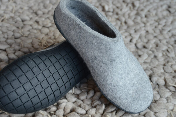 cosy wool felt slippers with sturdy rubber soles