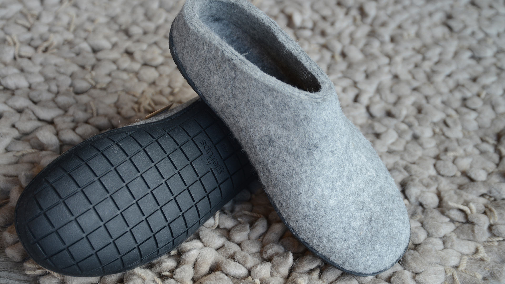 cosy wool felt slippers with sturdy rubber soles