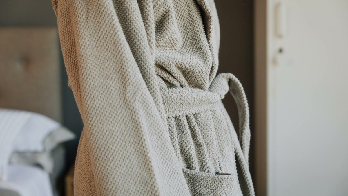 cosy putty colour robe tie detail