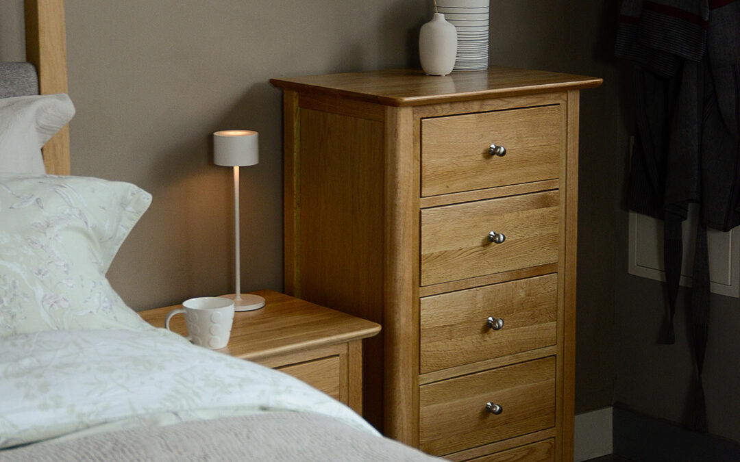 classic oak bedside and tallboy chest of drawers