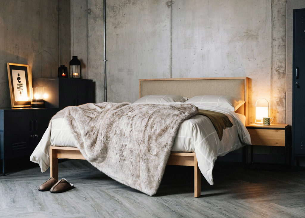 Winter Bedroom Look - Cherry Shetland Bed with upholstered headboard