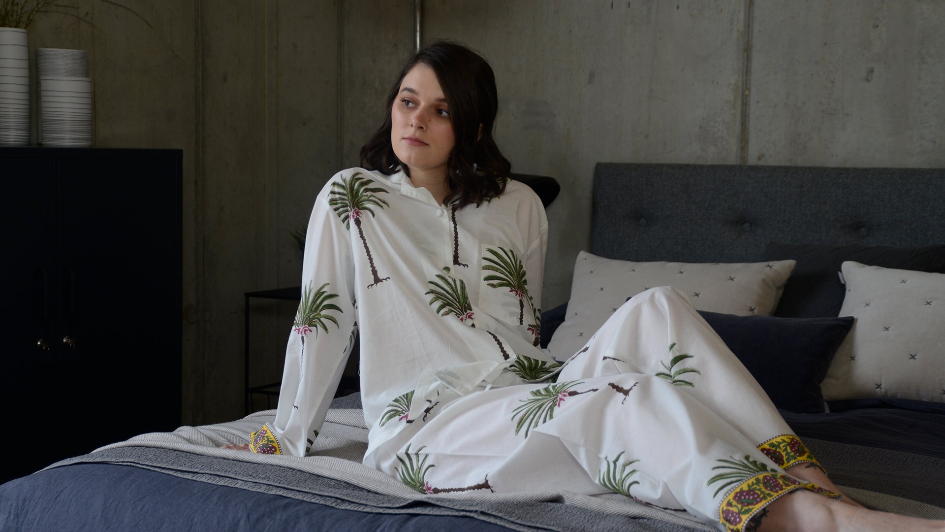 Palm Leaf Sleep Shirts Monogram Pajamas for Women Sleep Shirts