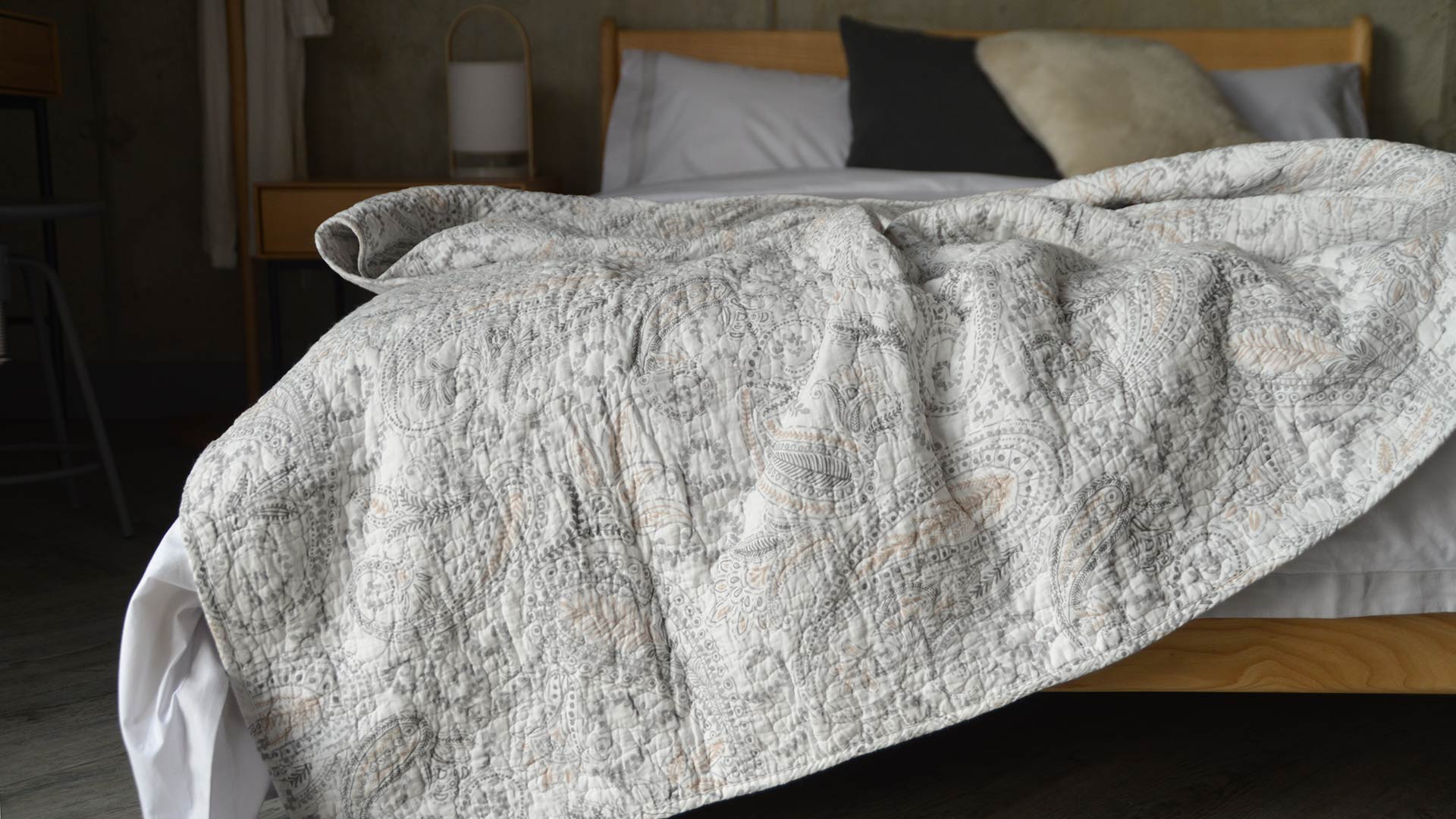 Quilted Throw with Paisley Print Natural Bed Company