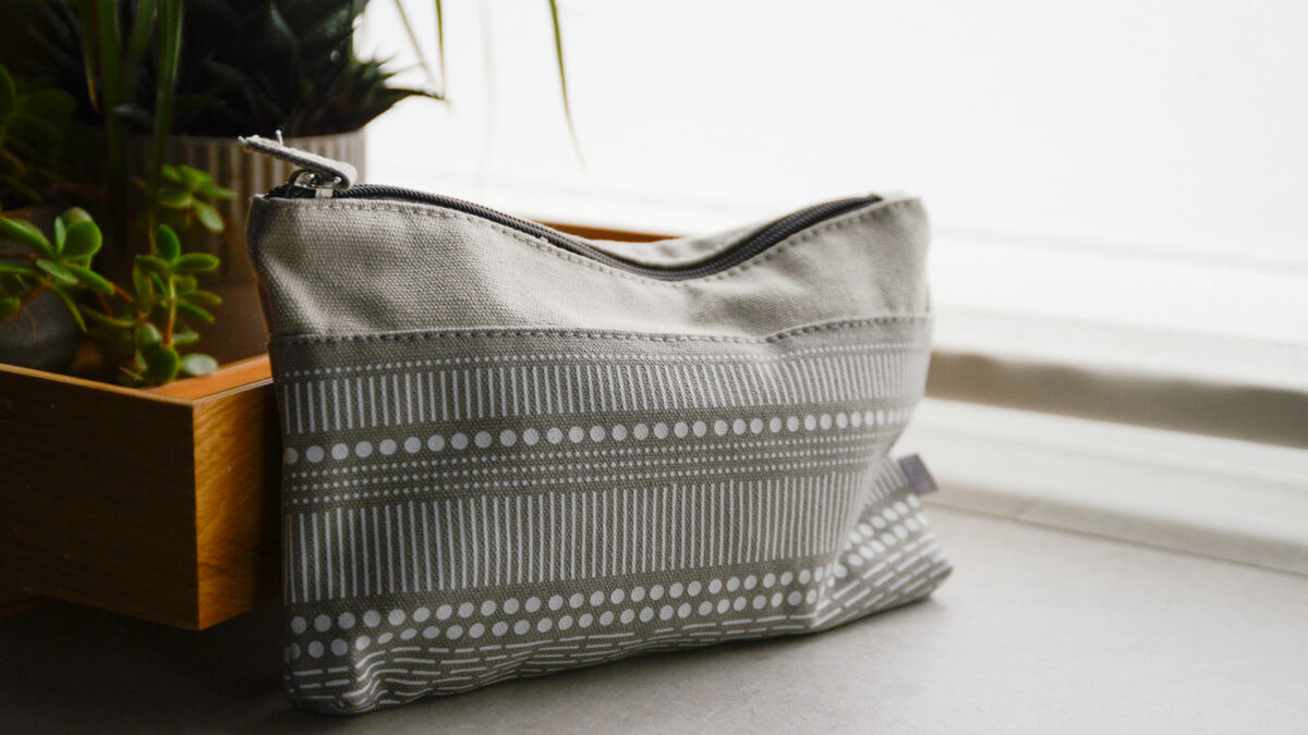 cotton wash bag with stripe pattern
