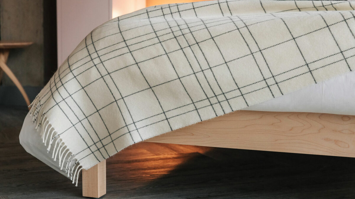 modern check throw in ivory and slate