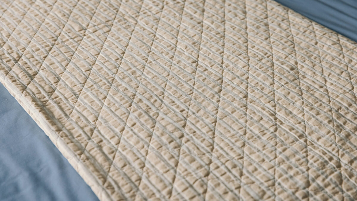 cream and navy stripe quilt