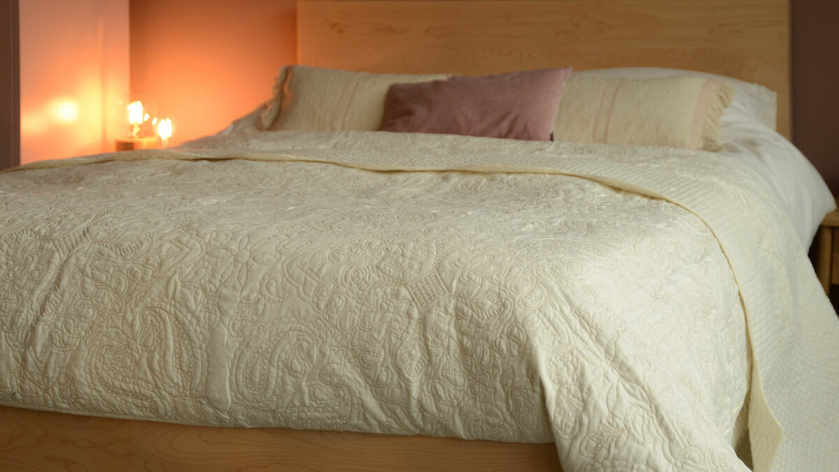 cream embroidered bedspread