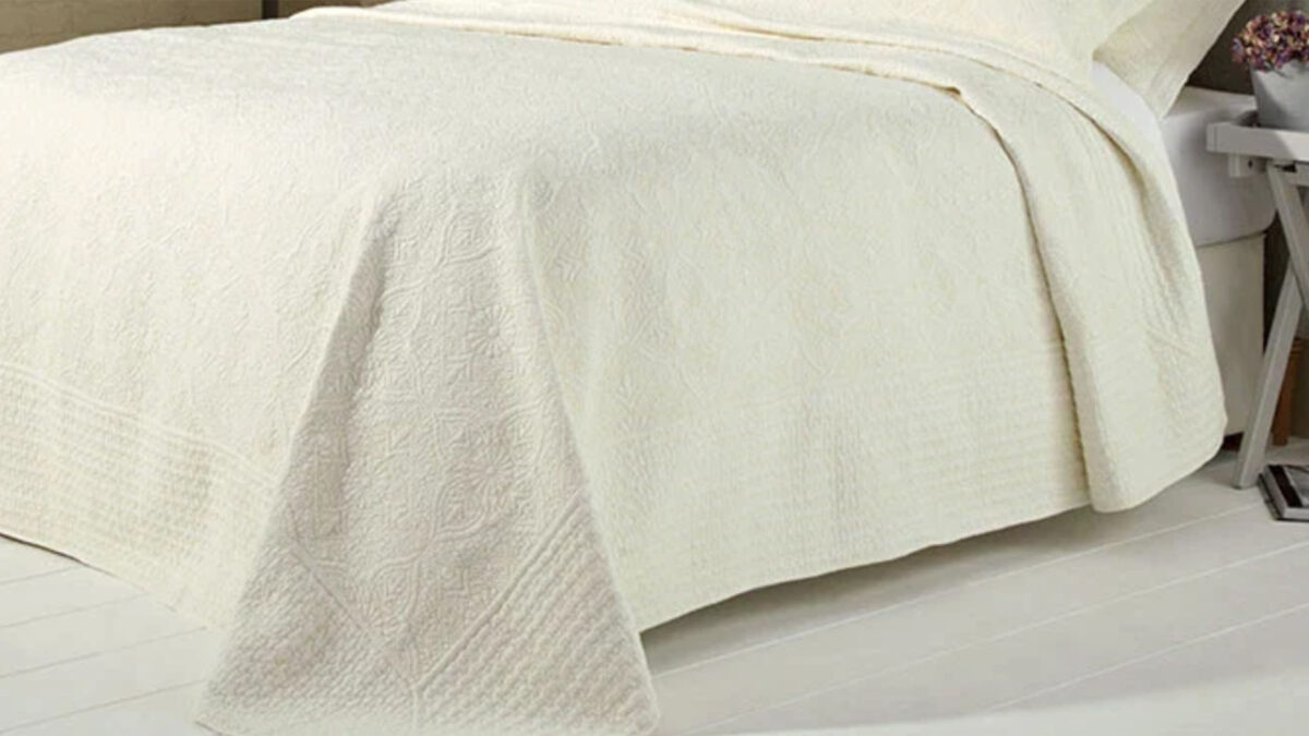 cream embroidered bedspread