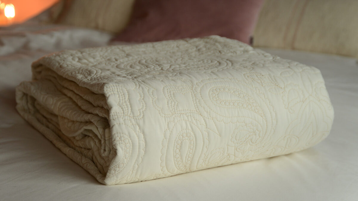 cream embroidered bedspread
