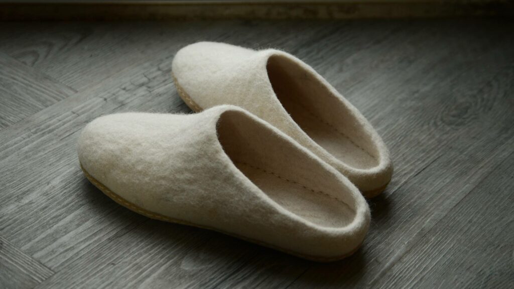 cream coloured felted wool slippers