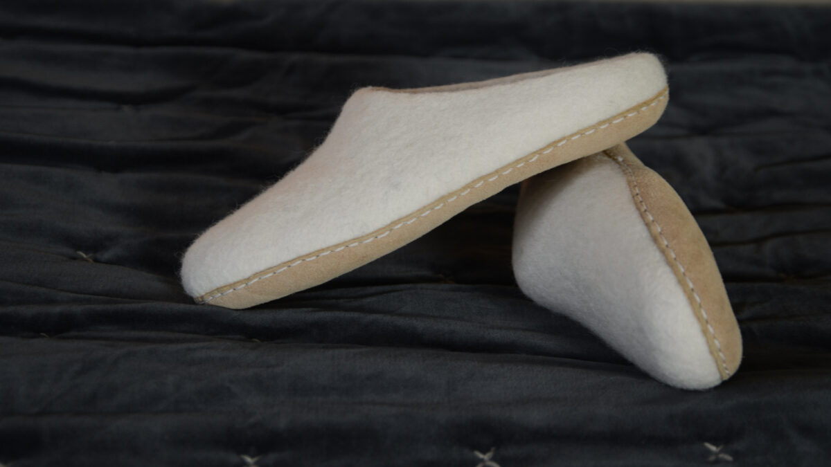 cream wool felt slippers